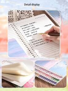 1本a5/a7隨機顏色螺旋筆記本,啟發靈感的油畫風景繪畫筆記本,適用於小學和初中學生,作為日記,練習,記事本,厚實線條的期刊 - 彩色 - 查看 3