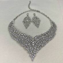 2pcs Women's Necklace And Earrings Set, Elegant And Gorgeous Jewelry With Rhinestone For Wedding, Party, Prom