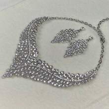 2pcs Women's Necklace And Earrings Set, Elegant And Gorgeous Jewelry With Rhinestone For Wedding, Party, Prom