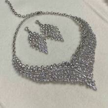 2pcs Women's Necklace And Earrings Set, Elegant And Gorgeous Jewelry With Rhinestone For Wedding, Party, Prom