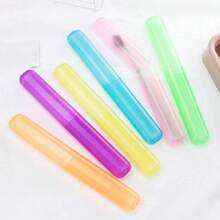 3pcs/pack Portable Outdoor Plastic Matte Candy Colored Toothbrush Holder - Pink - View 3