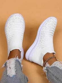 女款全季透氣運動鞋，時尚絨面鞋 - 白色 - 查看 3
