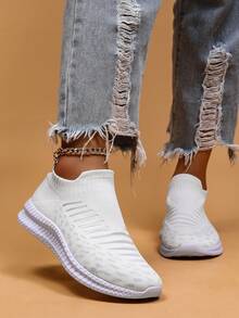 女款全季透氣運動鞋，時尚絨面鞋 - 白色 - 查看 5