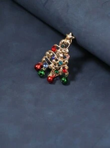 1 件女式時尚聖誕新品五點星、鈴鐺和萊茵石裝飾聖誕樹形胸針,適合節日禮物 - 彩色 - 查看 3