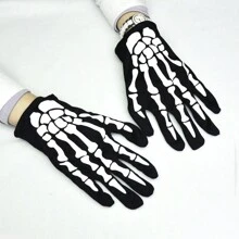 1 雙黑色骷髏爪骨指關節萬聖節手套男女派對錶演服裝 - 黑色 - 查看 1