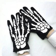 1 雙黑色骷髏爪骨指關節萬聖節手套男女派對錶演服裝 - 黑色 - 查看 2