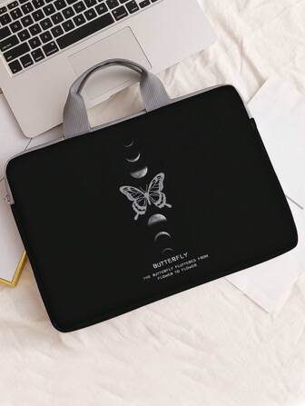 Minimalistisk datorväska med mån- och fjärilstryck för kontor och skola, skolstart, läromedel, shopping, skolstartskampanj