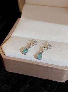 水鑽水滴形耳墜 - 銀色 - 查看 9