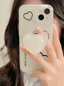 Thickened Shockproof Clear Phone Case With Heart-shaped Print And Glass Heart-shaped Holder For Compatibility With Iphone, Huawei, Xiaomi, And More - Multicolor - View 2