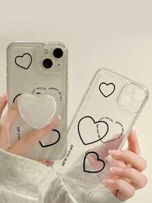 Thickened Shockproof Clear Phone Case With Heart-shaped Print And Glass Heart-shaped Holder For Compatibility With Iphone, Huawei, Xiaomi, And More - Multicolor - View 4