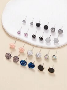 1 套 12 对/套花朵和水晶装饰女士耳钉，完美作为节日礼物和日常佩戴情人节、妈妈、母亲、母亲节、礼物 - 彩色 - 查看 4