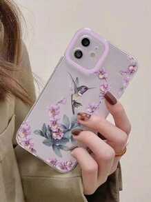 1pc Bird & Flower Patterned Phone Case Compatible With IPhone - Multicolor - View 3