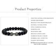 1pc Natural Black Volcanic Lava Stone Dumbbell Bracelet Black Matte Beads Bracelets For Women Men Fitness Barbell Jewelry