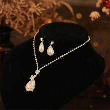 2 Stücke Set (Halskette + Ohrringe) Damen Geometrische Krallen Kette Strass Eleganter Luxus Party Kleid Braut Schmuckset aus Halskette und Ohrringen