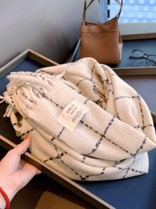 1件女裝新款時尚格紋披肩,韓式風格,適用於冬季外出保暖 - 米色 - 查看 2