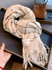 1件女裝新款時尚格紋披肩,韓式風格,適用於冬季外出保暖 - 米色 - 查看 3