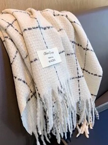 1件女裝新款時尚格紋披肩,韓式風格,適用於冬季外出保暖 - 米色 - 查看 7