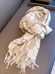 1件女裝新款時尚格紋披肩,韓式風格,適用於冬季外出保暖 - 米色 - 查看 4