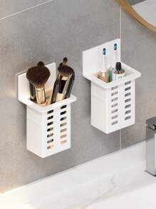 1入組白色浴室壁掛式儲物架帶黑色掛鉤,非鑽孔淋浴收納適用於牙刷,化妝品,毛巾,吹風機