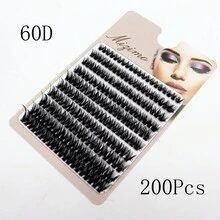 Cụm Lông mi giả 60D Phân đoạn 200 Các cụm 10mm Pha trộn Chiều dài Xoăn D  Cụm Lông mi Đối với DIY Nhà  Mở rộng lông mi - màu đen - Xem 2
