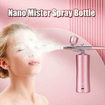 1 PC Portable Airbrush Nano Mister Spray Bottle-USB Rechargeable Facial Spray for Face Hydrating,Daily Makeup,Nail Art, Tattoo, Craft, Cake, and More-pink