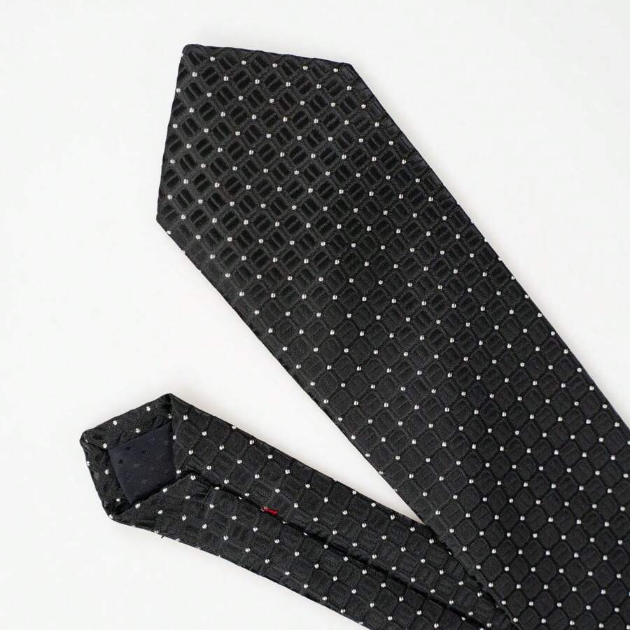 Corbata Negra Para Hombre Con Estampado De Lunares Blancos Para Negocios - Negro - Ver 1