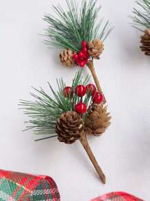 10pcs Mini real Pine Needles with red Berries, Pine cone and Berry Boughs Branches and Holly Berries for Christmas Decorations Pine Sprigs - Multicolor - View 3
