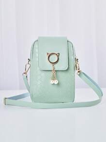 女性時尚編織斜肩包手機袋&零錢包 - 綠色 - 查看 1