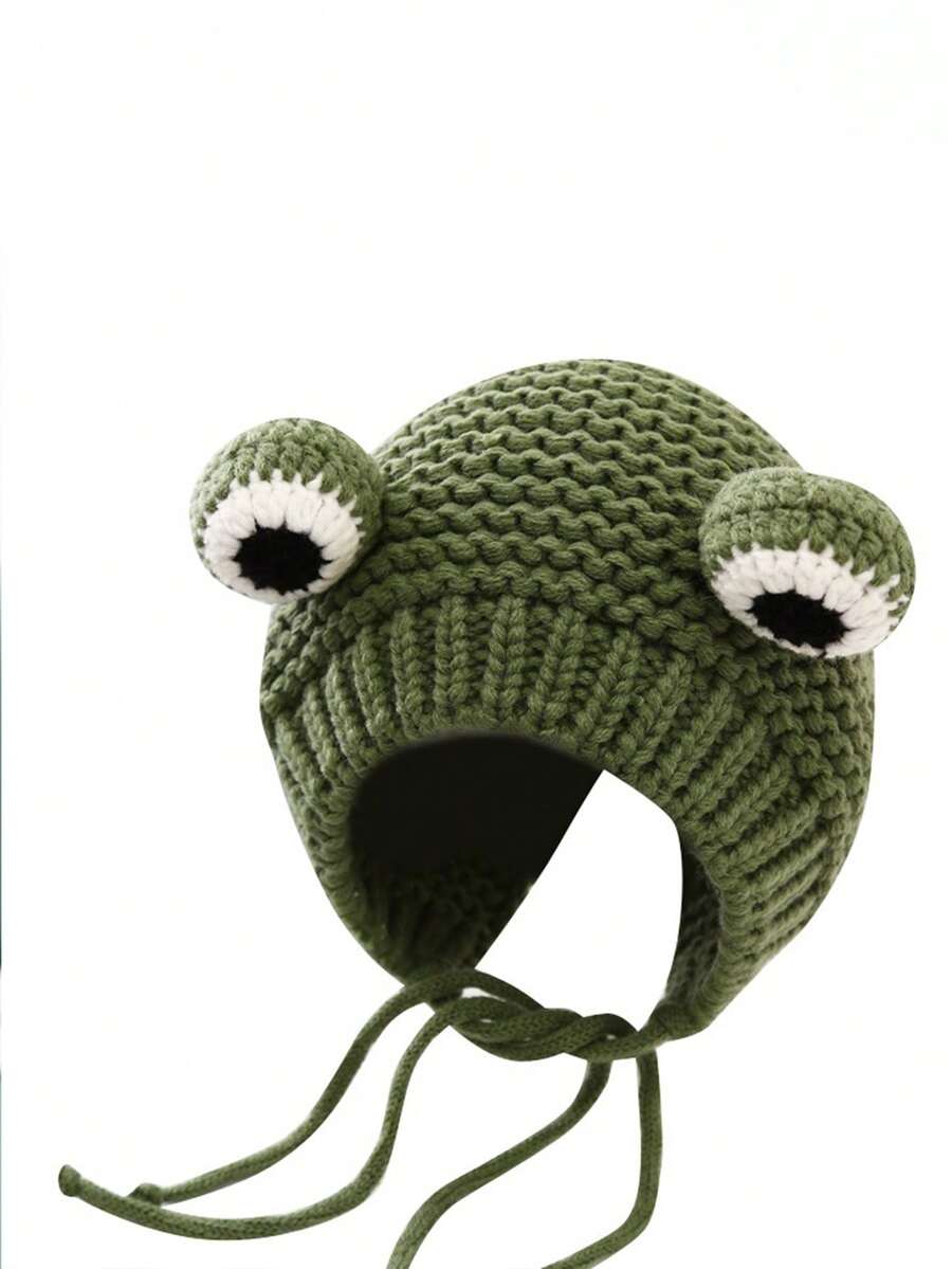 1入組綠色青蛙形狀針織帽