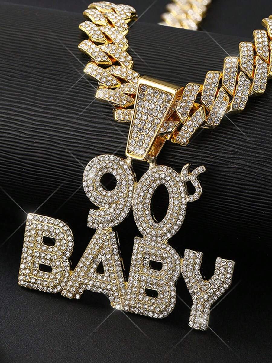 Alloy Fully-rhinestone Inlaid "baby" Letter Detail Gold Necklace