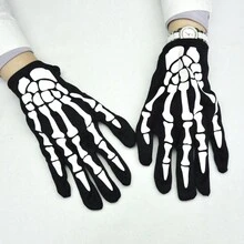1 雙黑色骷髏爪骨指關節萬聖節手套男女派對錶演服裝 - 黑色 - 查看 3