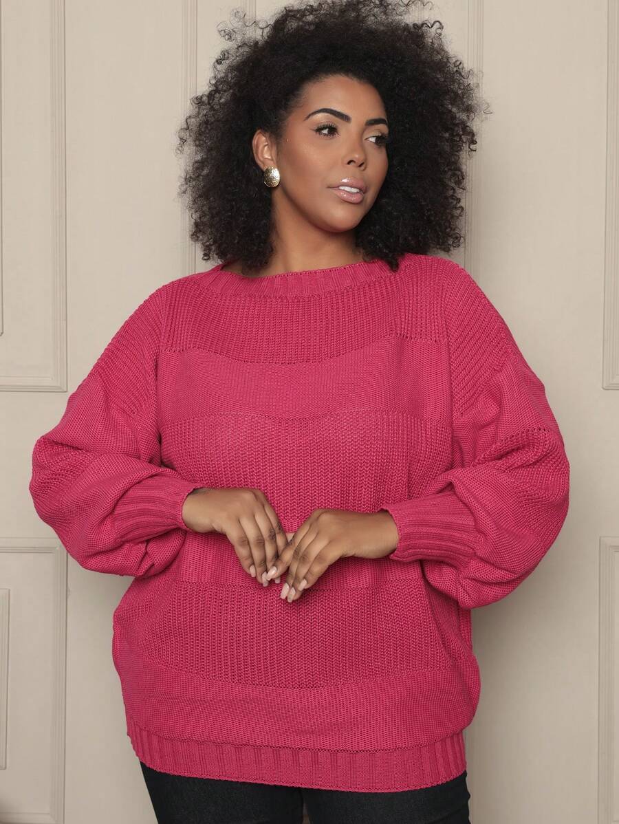 Plus Size Sweaters - 紅色 - 查看 1