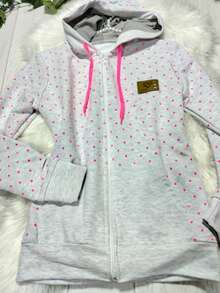 Sudadera  Ligera con Capucha y Cremallera de Fresh Terry con Estampado de Puntos - Gris - Ver 3