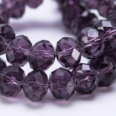 60 颗 8 毫米刻面水晶珠，扁平透明紫色，DIY 工艺品，适用于手链、项链、耳环、珠宝制作