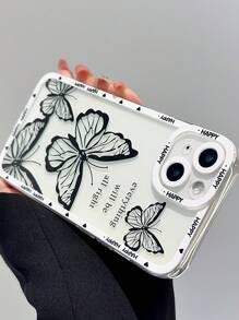 1pc Black Butterfly Pattern Personalized Edge Clear Phone Case Compatible With IPhone - Pink - View 4