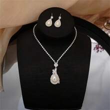 2 Stücke Set (Halskette + Ohrringe) Damen Geometrische Krallen Kette Strass Eleganter Luxus Party Kleid Braut Schmuckset aus Halskette und Ohrringen