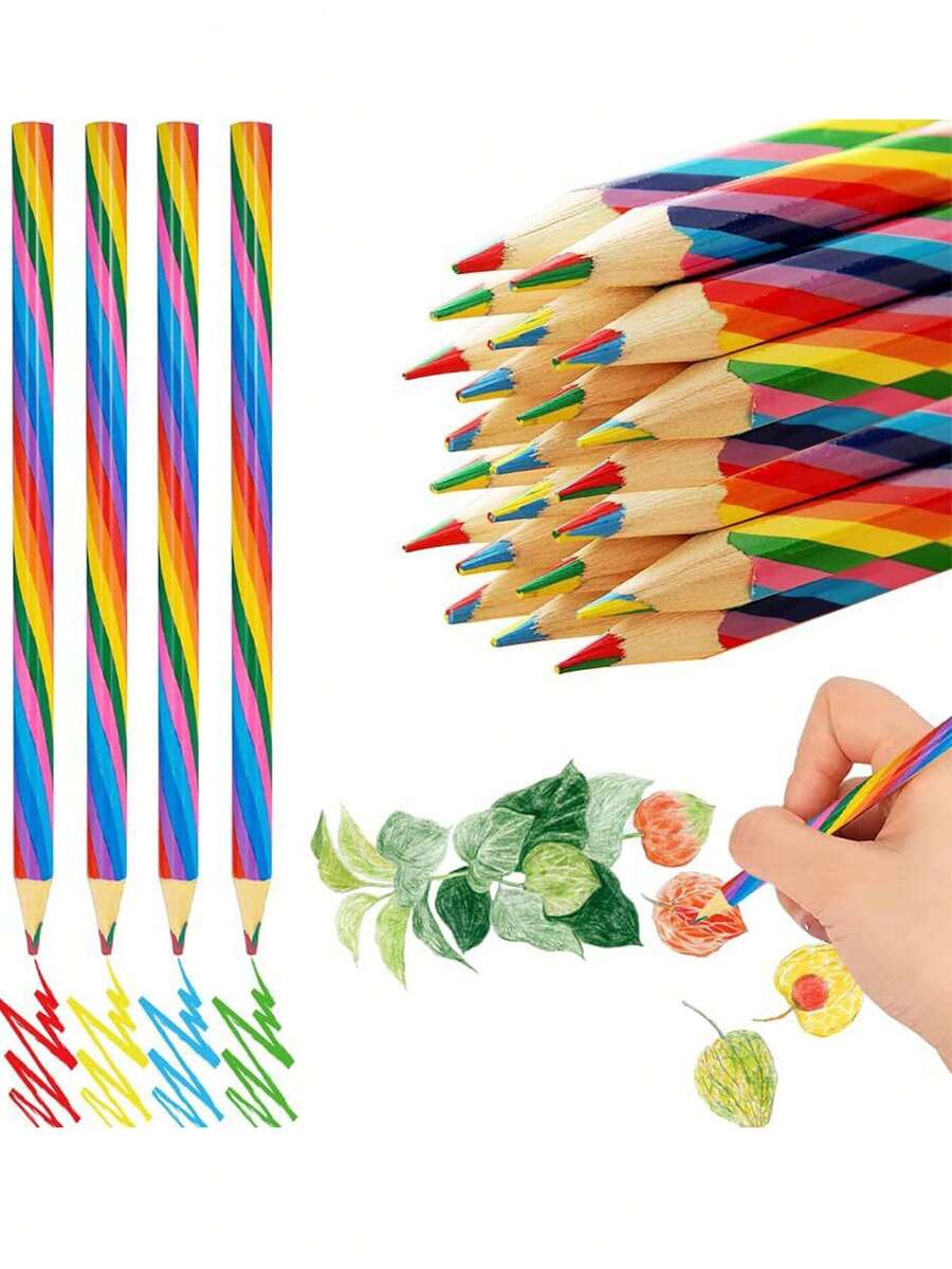 1支多彩虹色鉛筆,附有木質製圖和塗鴉鉛筆,以及4種顏色的鉛芯套裝,適合做學生禮物 - 彩色 - 查看 1