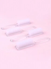 4pcs Long Handle Nail Cleaning Brushes, Transparent Color Nail Art Tools - Clear - View 2