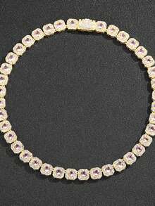 1入組方晶鋯石項鍊,設計,11mm,合適的適用於日常穿著男士 - 香檳色 - 查看 3