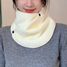 1 件女用韓式雙面蓬鬆抓絨加厚圍脖帶紐帶圍巾,適合戶外活動、通勤、夜間聚會等。 - 白色 - 查看 1