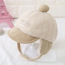 Baby Winter Hat With Earflaps Warm Soft Brim Baseball Cap - Army Green - View 8