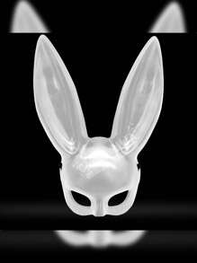 Máscara Antifaz Orejas de Conejo Plástico Liso Rígido Tamaño Grande Disfraz Ariana G Conejita Halloween - Blanco - Ver 10