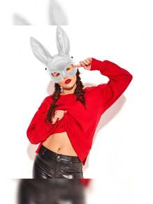 Máscara Antifaz Orejas de Conejo Plástico Liso Rígido Tamaño Grande Disfraz Ariana G Conejita Halloween - Blanco - Ver 6