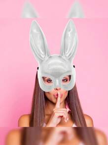 Máscara Antifaz Orejas de Conejo Plástico Liso Rígido Tamaño Grande Disfraz Ariana G Conejita Halloween - Blanco - Ver 8