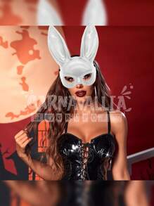 Máscara Antifaz Orejas de Conejo Plástico Liso Rígido Tamaño Grande Disfraz Ariana G Conejita Halloween - Blanco - Ver 3