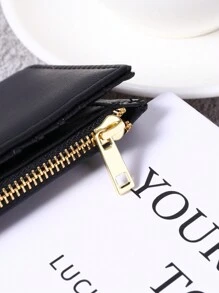 1個短款黑色PU皮夾，拉鍊閉合，多卡槽大容量，簡約設計輕便攜帶，信用卡和ID卡適用於女性白領、度假、週年慶、生日禮物、教師禮物，商務休閒等禮品配件 - 黑色 - 查看 9