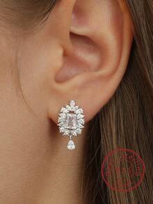 1對華麗風格925純銀鋯石鑲嵌耳釘,適合日常佩戴與派對使用,送禮佳品