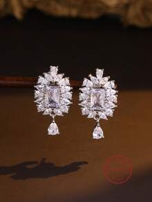 1對華麗風格925純銀鋯石鑲嵌耳釘,適合日常佩戴與派對使用,送禮佳品