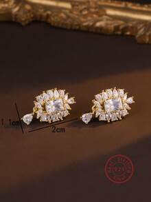 1對華麗風格925純銀鋯石鑲嵌耳釘,適合日常佩戴與派對使用,送禮佳品