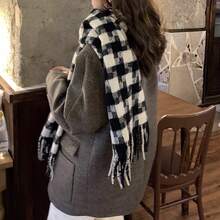 1條冬季新款加厚羊絨格子圍巾女韓版大牌披肩保暖圍兜兩用 - 黑色 - 查看 6